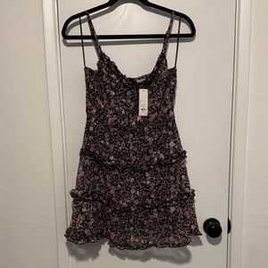 Floral Pink and Black Women's Mini Dress